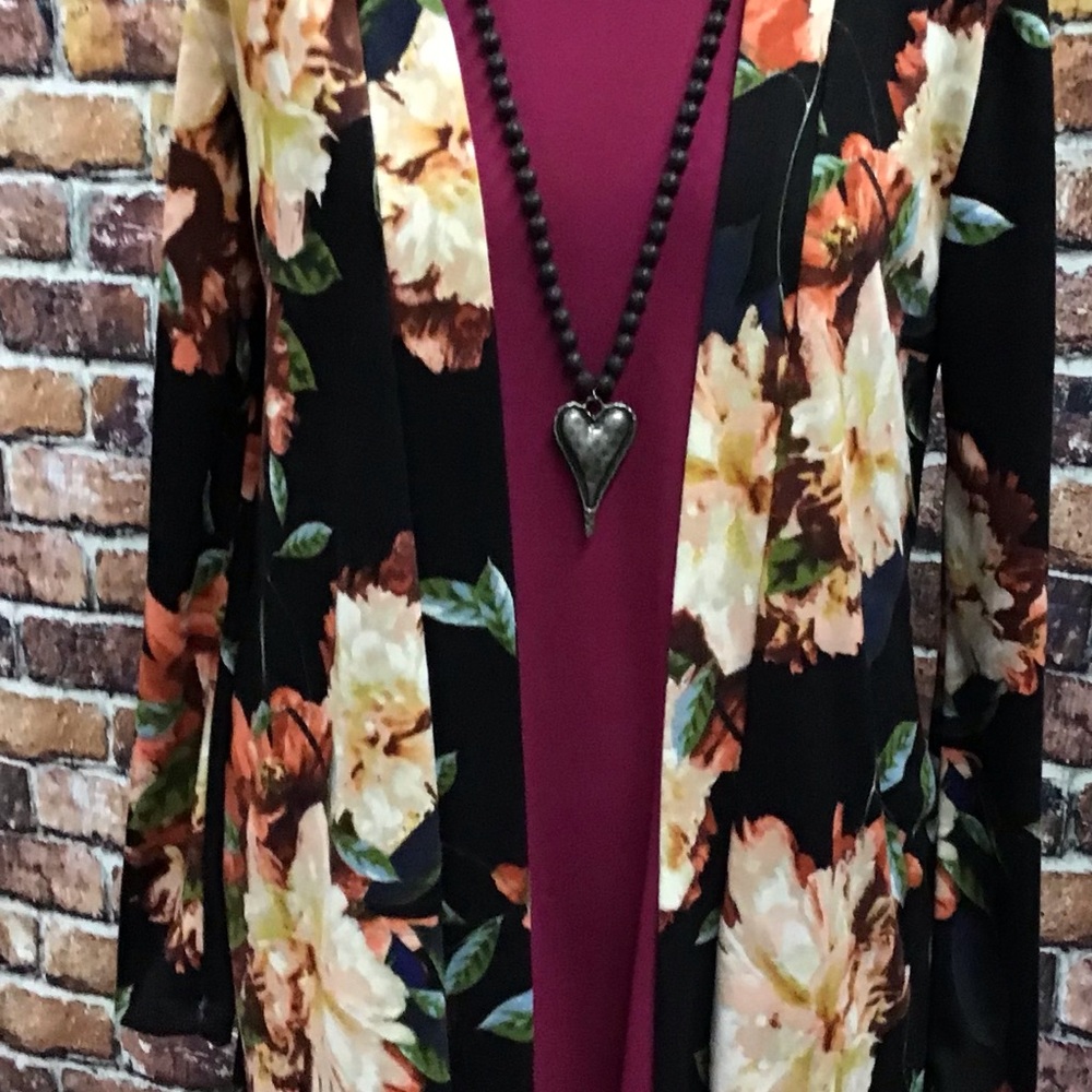 Black floral cardigan